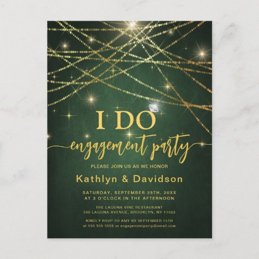 Elegant Gold String Lights I DO Engagement Party Uitnodiging Briefkaart (Voorkant)