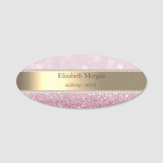 Elegant Gold Stripe, Glitter Bokeh, Pearls Naamplaatje (Voorkant)