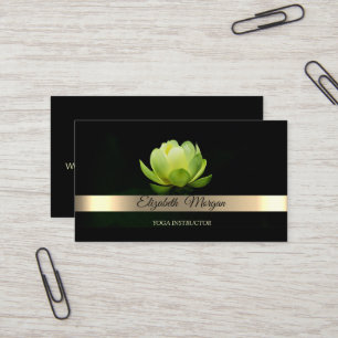 Elegant Gold Stripe Green Lotus Flower Yoga Visitekaartje