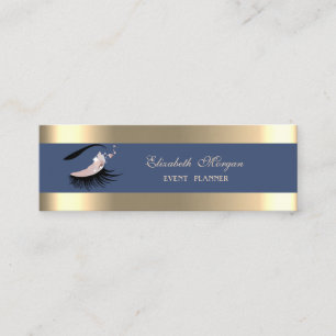 Elegant, Gold Stripe, Navy Blue, Faux Lashes Mini Visitekaartje
