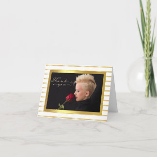 Elegant Gold Stripe Photo Carte de remerciements