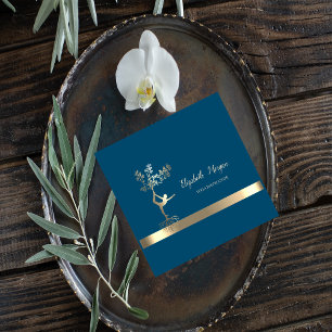 Elegant Gold Stripe, Tree Women Silhouette Yoga Vierkante Visitekaartje
