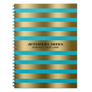 Elegant Gold Stripes - Aangepaste blauwe achtergro Notitieboek