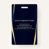 Elegant Gold Stripes Blue Background Badge (Achterkant)