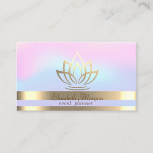 Elegant Gold Stripes Holographic Gold Lotus Visitekaartje