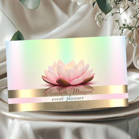 Elegant Gold Stripes Holographic Iridescent Lotus Visitekaartje