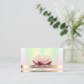 Elegant Gold Stripes Holographic Iridescent Lotus Visitekaartje (Staand voorkant)