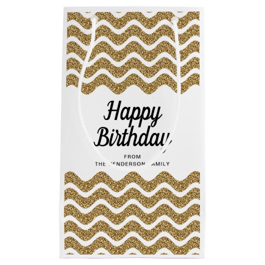 Elegant Gold Stripes Script Verjaardag Klein Cadeauzakje (Voorkant)