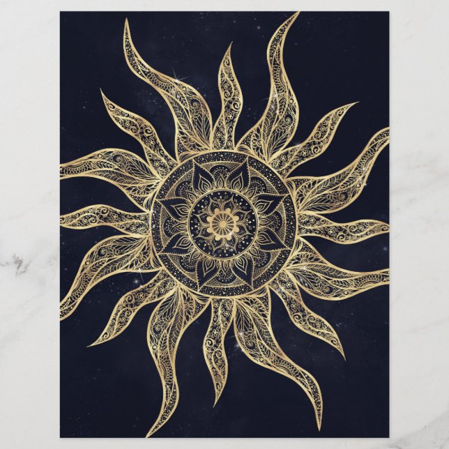 Elegant Gold Sun Mandala Blue Nebula Design Briefhoofd (Voorkant)