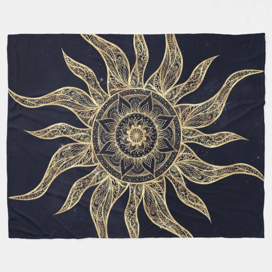 Elegant Gold Sun Mandala Blue Nebula Design Fleece Deken (Voorkant (Horizontaal))