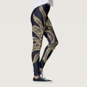 Elegant Gold Sun Mandala Blue Nebula Design Leggings (Rechts)