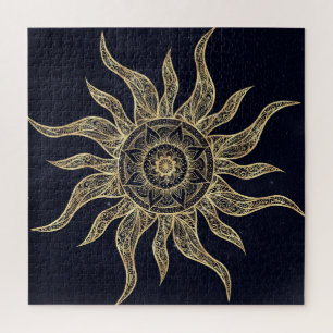 Elegant Gold Sun Mandala Blue Nebula Design Legpuzzel