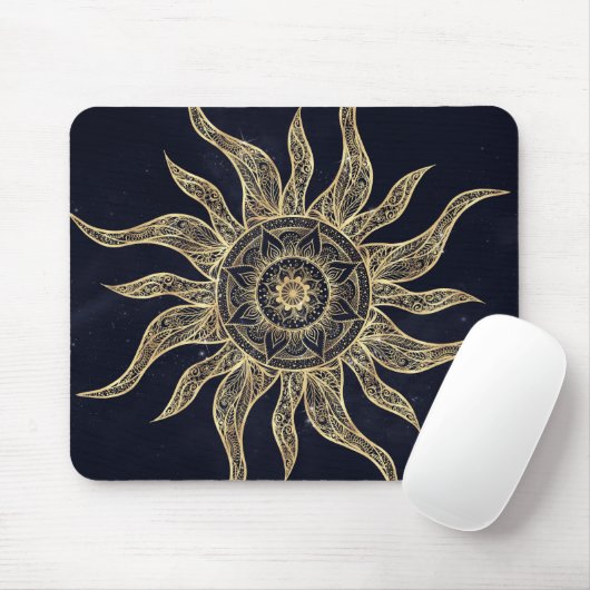 Elegant Gold Sun Mandala Blue Nebula Design Muismat (Met muis)