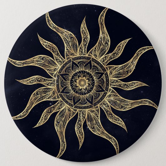 Elegant Gold Sun Mandala Blue Nebula Design Ronde Button 6,0 Cm (Voorkant)