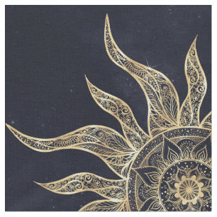 Elegant Gold Sun Mandala Blue Nebula Design Stof