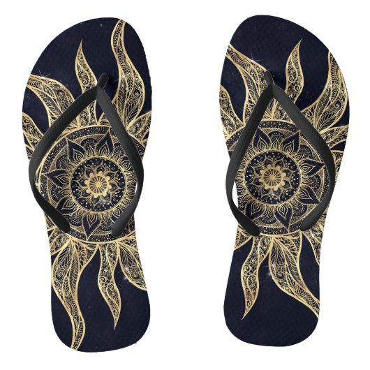 Elegant Gold Sun Mandala Blue Nebula Design Teenslippers (Voetbed)