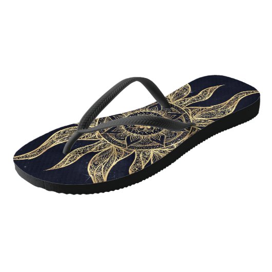 Elegant Gold Sun Mandala Blue Nebula Design Teenslippers (Schuin)