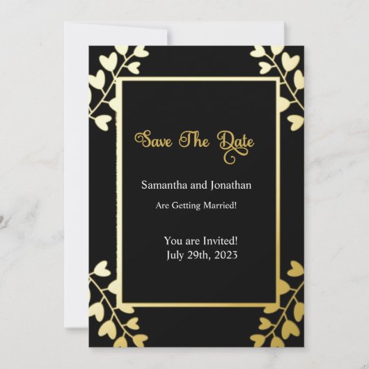 Elegant Gold sur Black Enregistrer la carte Date (Devant)