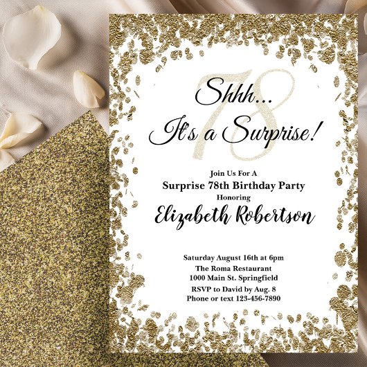 Elegant Gold Surprise 78th Birthday Invitation