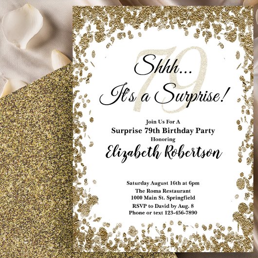 Elegant Gold Surprise 79th Birthday Invitation
