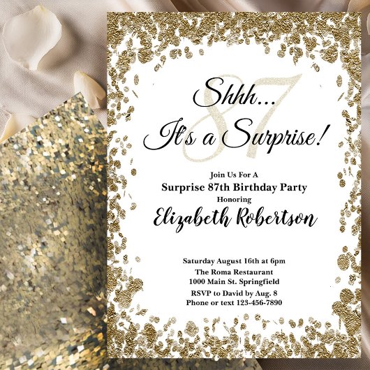 Elegant Gold Surprise 87th Birthday Invitation