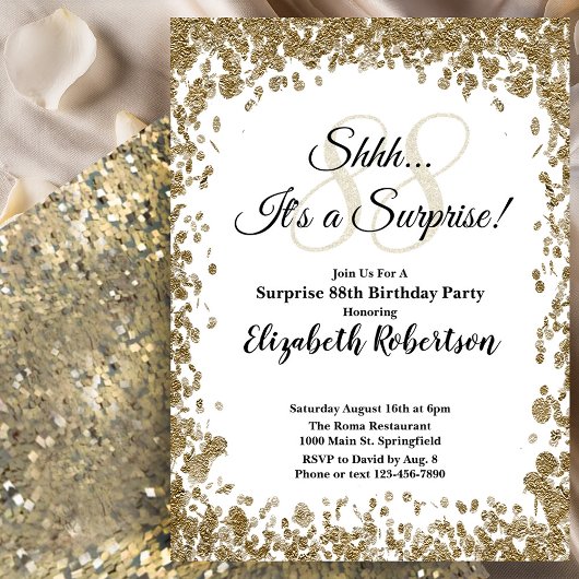 Elegant Gold Surprise 88th Birthday Invitation