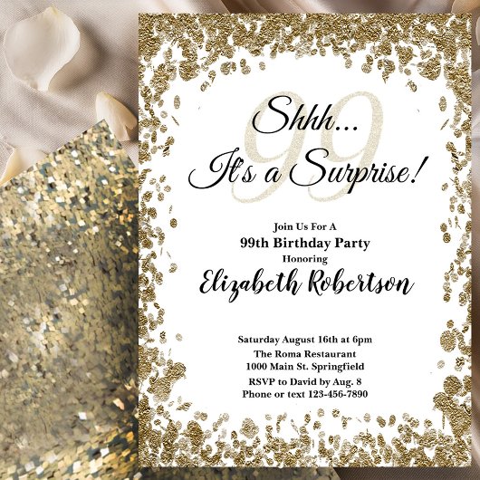 Elegant Gold Surprise 99th Birthday Invitation