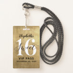 Élégant Gold Sweet 16 Anniversaire VIP Badge<br><div class="desc">Une façon intelligente d'invitation vos invités à votre douce fête de 16 ans. Ces invitations de badge de laissez-passer VIP 16 sucré d'or personnalisé sont sûrs d'impressionner vos invités. Le design présente une conception de feuille d'or avec une police de caractères manuscrite moderne. Personnalisez facilement le dos de ce modèle...</div>