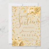 Elegant Gold Sweet 16 Glitter Confetti Floral Kaart (Voorkant)