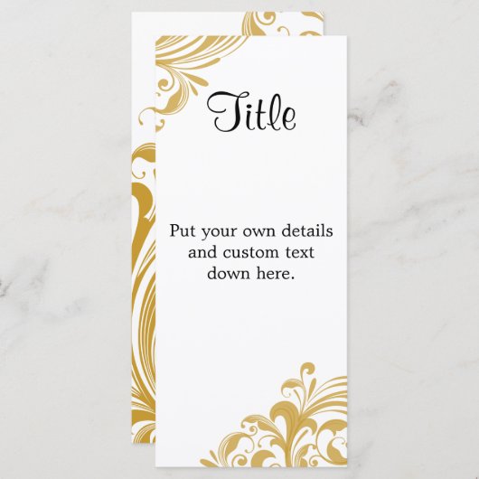 Elegant Gold Swirl 4" X 9" Mariage Détails Carte (Devant / Derrière)
