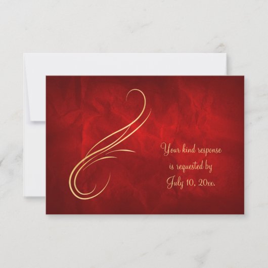 Elégant Gold Swirl Bright Red Wedding RSVP (Devant)