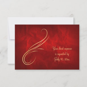 Elégant Gold Swirl Bright Red Wedding RSVP
