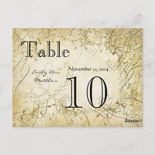 Elegant Gold Swirl Wedding Table Number Briefkaart (Achterkant)