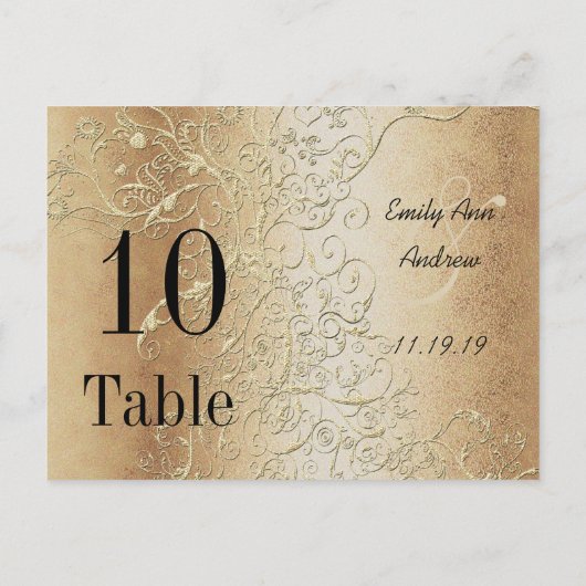 Elegant Gold Swirls Black Font Table Numbers Briefkaart (Achterkant)