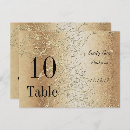 Elegant Gold Swirls Black Font Table Numbers Briefkaart (Voorkant / Achterkant)