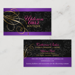 Elegant Gold Swirls en Black Damask Visitekaartje