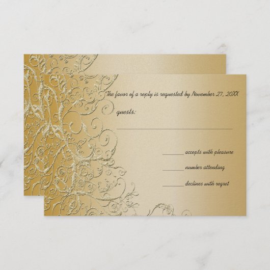 Elégant Gold Swirls Wedding RSVP Response Card (Devant / Derrière)