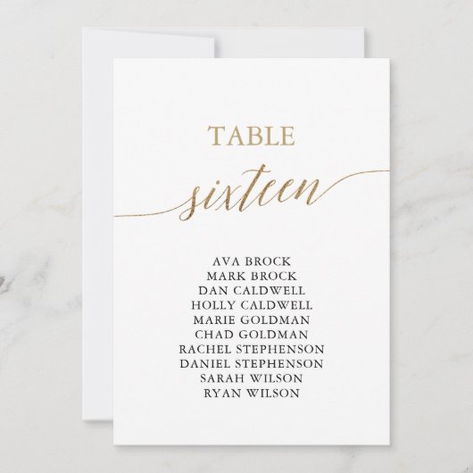 Elegant Gold Table Number 16 Seating Chart Kaart (Voorkant)