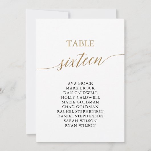 Elegant Gold Table Number 16 Seating Chart Kaart (Achterkant)