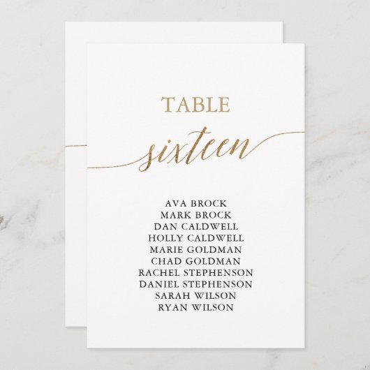 Elegant Gold Table Number 16 Seating Chart Kaart (Voorkant / Achterkant)