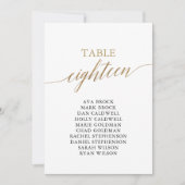 Elegant Gold Table Number 18 Seating Chart Kaart (Voorkant)