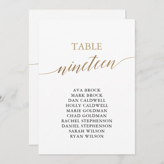 Elegant Gold Table Number 19 Seating Chart Kaart (Voorkant / Achterkant)