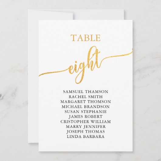 Elegant Gold Table Number 8 Seating Chart Kaart (Voorkant)