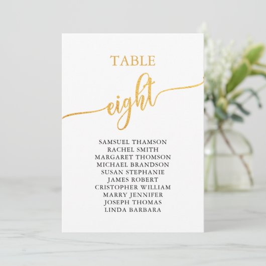 Elegant Gold Table Number 8 Seating Chart Kaart (Staand voorkant)