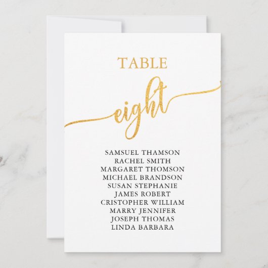 Elegant Gold Table Number 8 Seating Chart Kaart (Achterkant)
