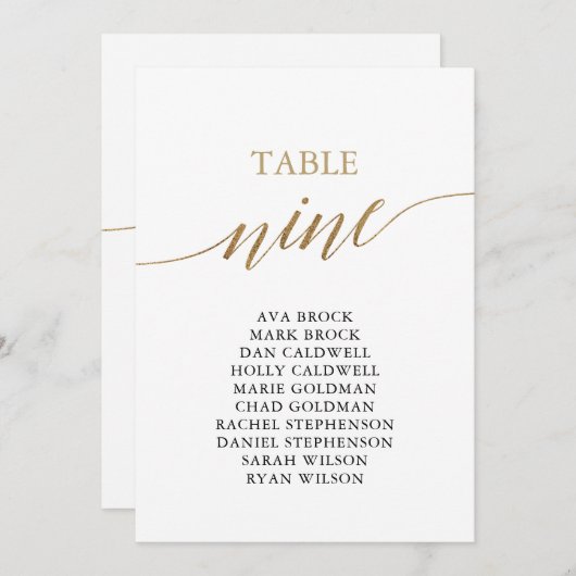 Elegant Gold Table Number 9 Seating Chart Kaart (Voorkant / Achterkant)