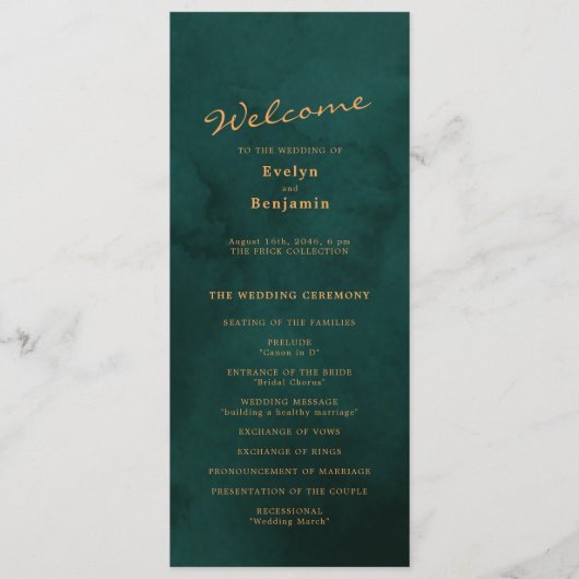 Elegant Gold Text met Green Background Wedding Programma (Voorkant)