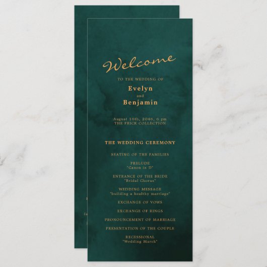 Elegant Gold Text met Green Background Wedding Programma (Voorkant / Achterkant)
