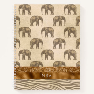 Elegant Gold Tiger Elephant Monogram Initialen Notitieboek