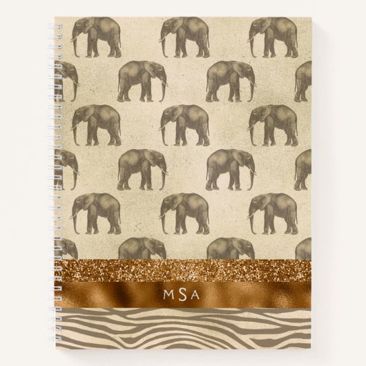 Elegant Gold Tiger Elephant Monogram Initialen Notitieboek (Voorkant)